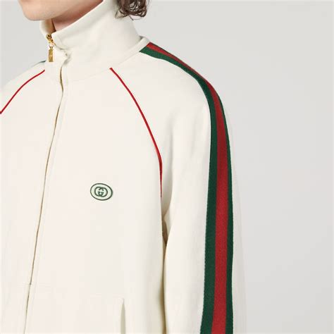 Gucci Felpa in jersey di cotone con cerniera e patch